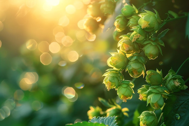 a close up of a plant with green hops at the top