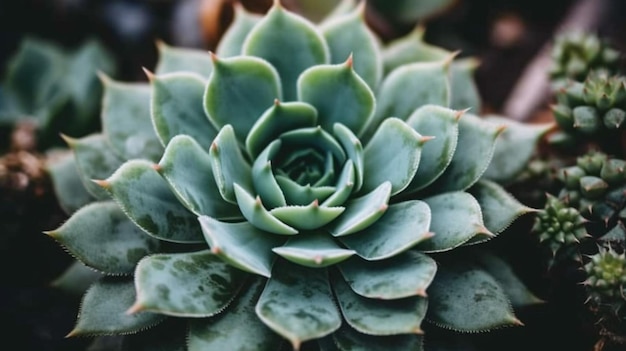 A close up of a plant with a green leaf