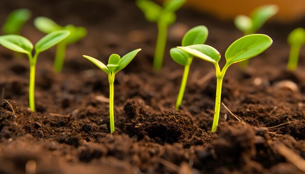 A close up of a plant with green leaves in the soil