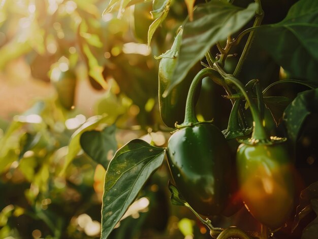 Photo a close up of a plant with green peppers