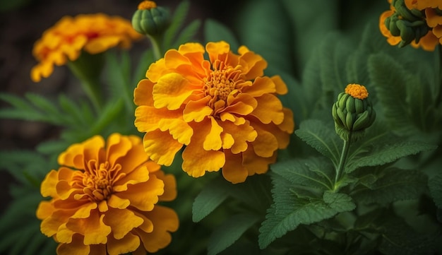 A close up of a plant with orange flowers