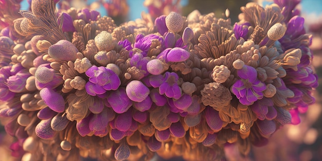 A close up of a plant with purple flowers