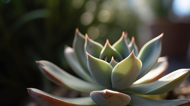 A close up of a plant with the red tip of the flower