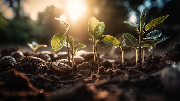 A close up of a plant with the sun shining on it