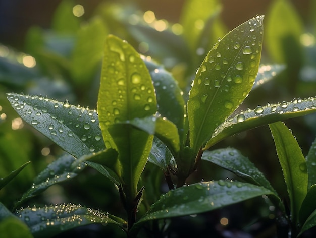 A close up of a plant with water droplets on it