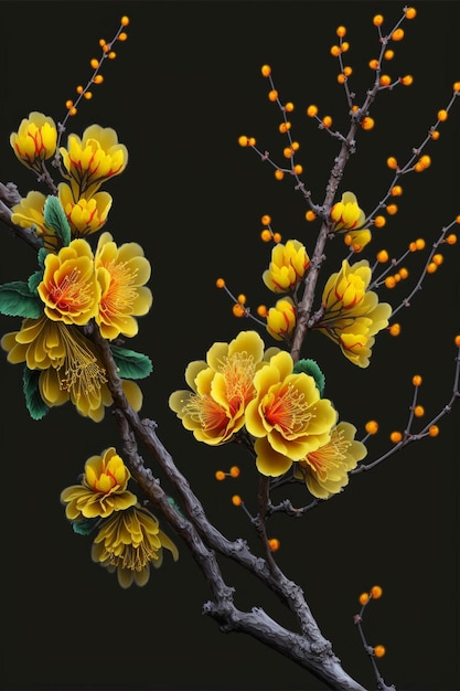 Close up of a plant with yellow flowers generative ai