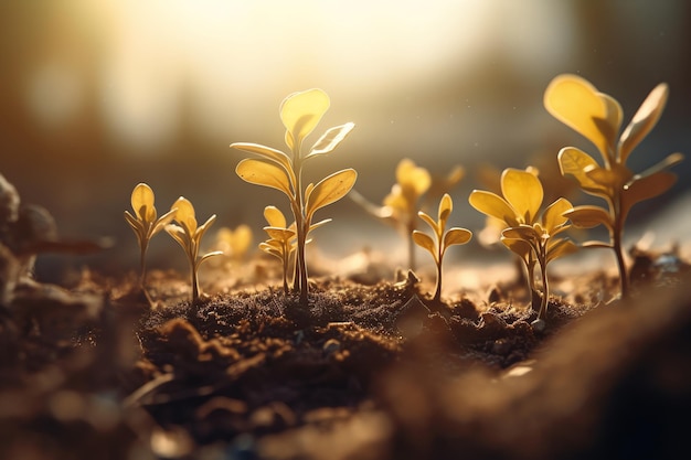 A close up of plants with the sun shining through them