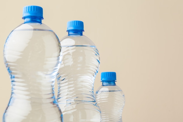 Close up of a plastic bottles on light background