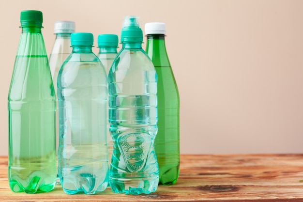 Close up of a plastic bottles on light 