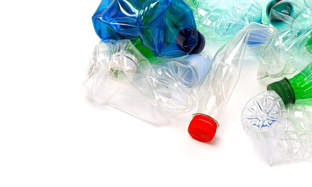 Close up of a plastic bottles on white background with copy space