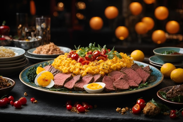 a close up of a plate of food on a table a picture