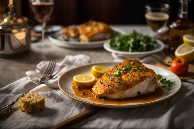 a close up of a plate of food on a table