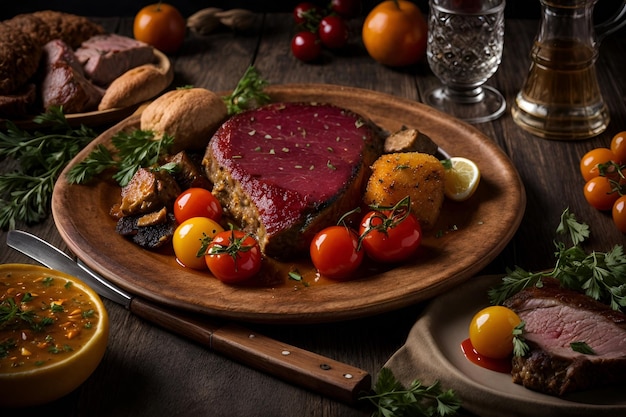 a close up of a plate of food on a table