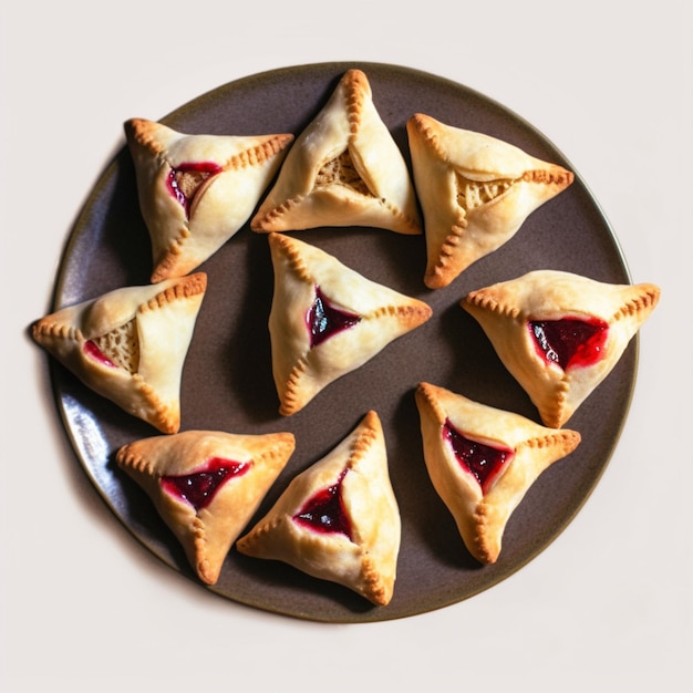 a close up of a plate of pastries with jam filling generative ai