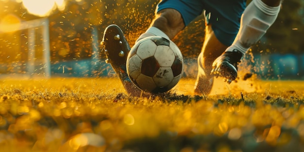 close up of players feet dribbling the ball kicking the ball competitive match Dynamic Action in a Football Match