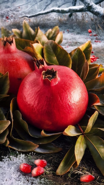 Photo close up on pommegranate seasonal fruits for winter