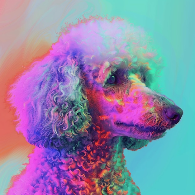 Photo a close up of a poodle with a colorful background