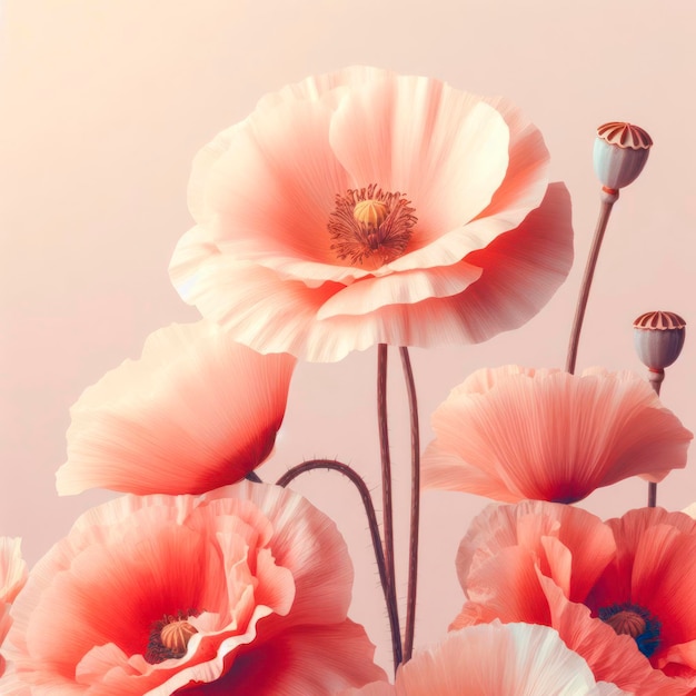 close up poppy flowers pastel background ai generative