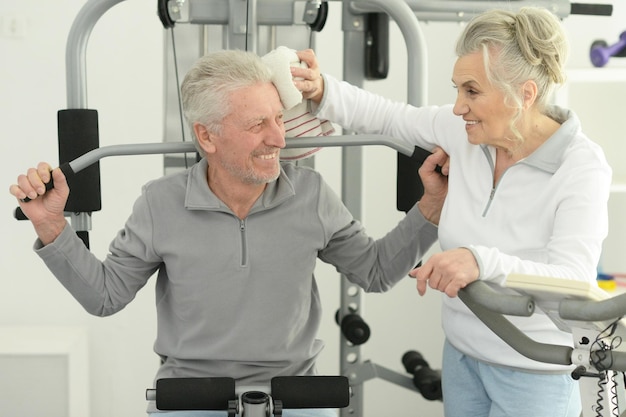 Close up portrait of active smiling senior couple