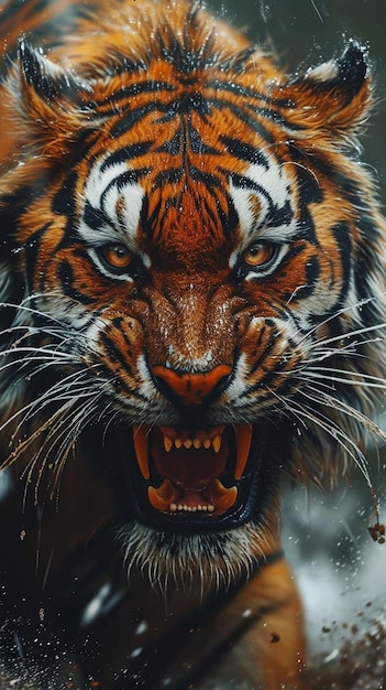 Close up portrait of and angry tiger