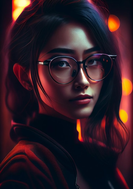 Close up portrait, attractive woman wearing glasses