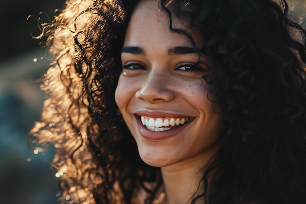 Close up portrait of a beautiful african american woman smiling outdoors