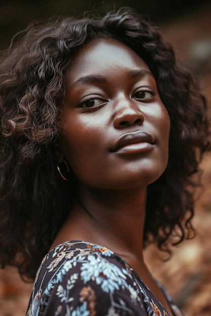 Close up portrait of a beautiful african american woman with curly hair