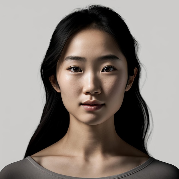 Close up portrait of a beautiful asian woman against a plain background Generative ai