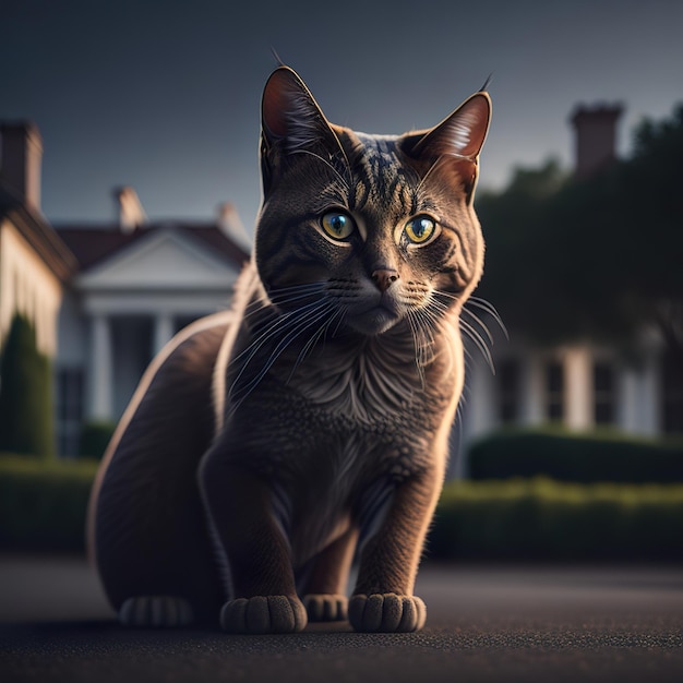 Close up portrait on beautiful cat in front city background