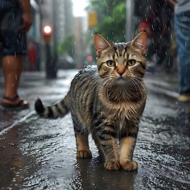 Close up portrait of a beautiful cat sitting rainy day umbrella