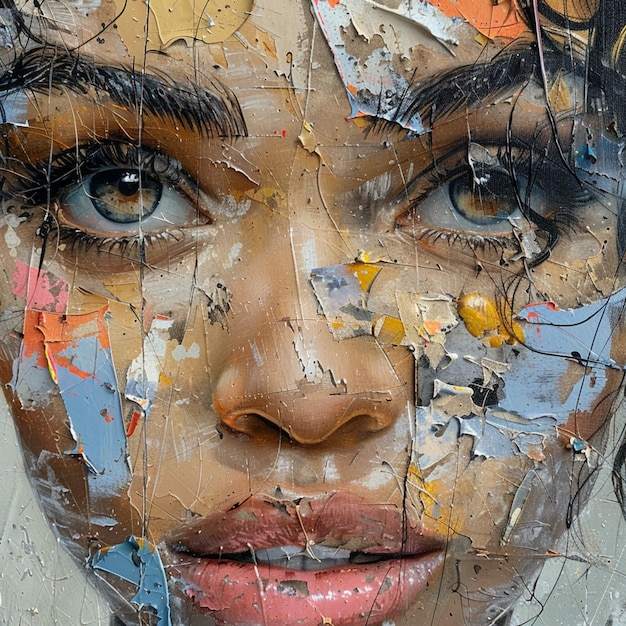 Close up portrait of beautiful woman with creative makeup Art collage