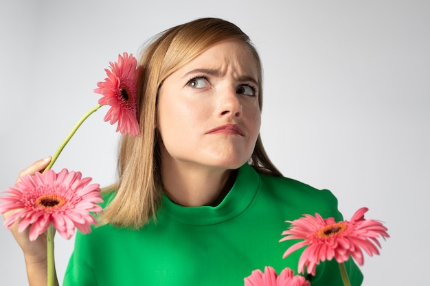 Close up portrait of beautiful woman with flowers