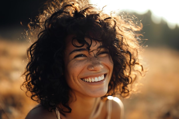 Close up portrait of a beautiful young african american woman with curly hair outdoors