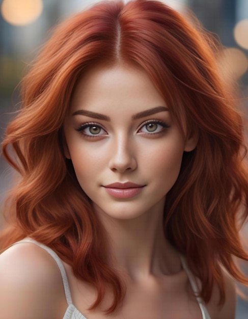 Close up portrait of a beautiful young redhead woman with long hair