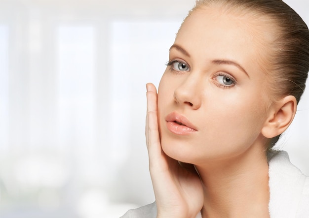 Close up portrait of beautiful young woman face