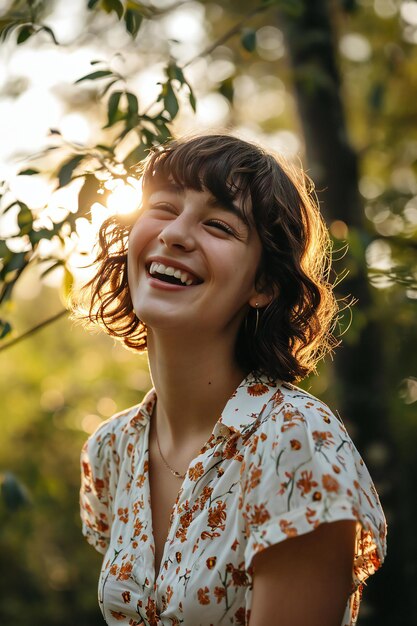 Close up portrait of a beautiful young woman smiling in the park