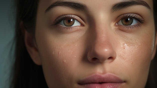 close up portrait of a caucasian woman with a pimple