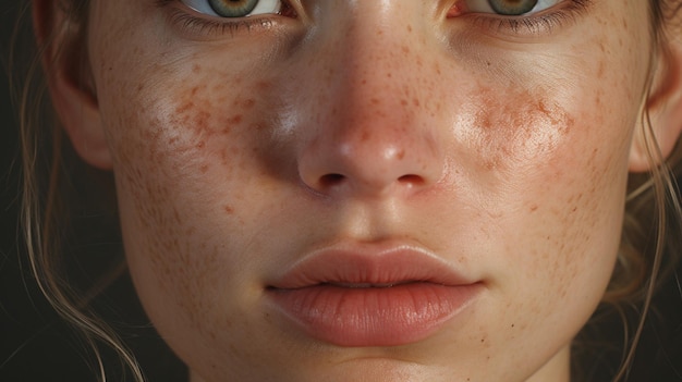 close up portrait of a caucasian woman with a pimple