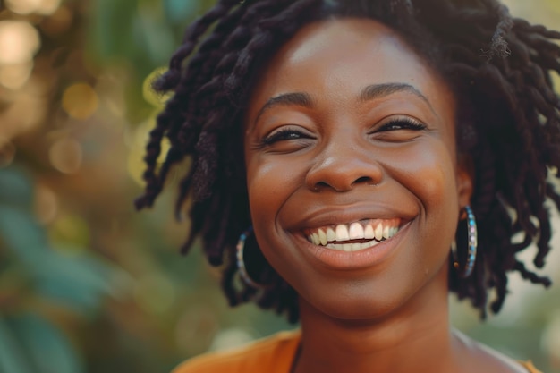 Close up portrait of confident african american woman laughing