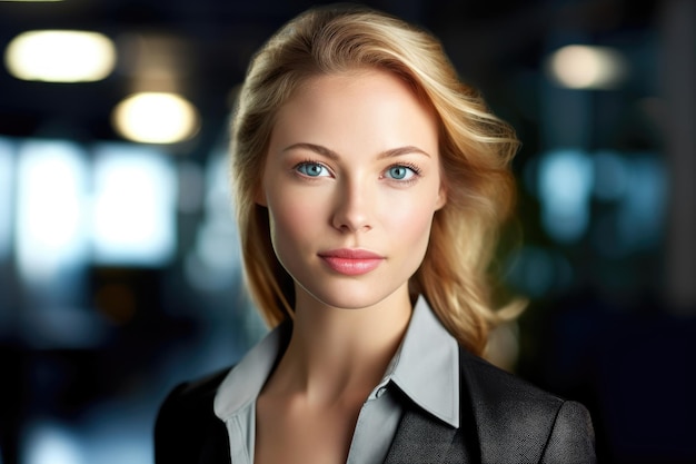 A close up portrait of a confident businesswoman in a modern office setting Generative AI