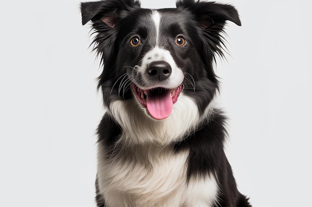 Close up portrait cute funny gray dog smiling on isolated white background. A beautiful dog photo