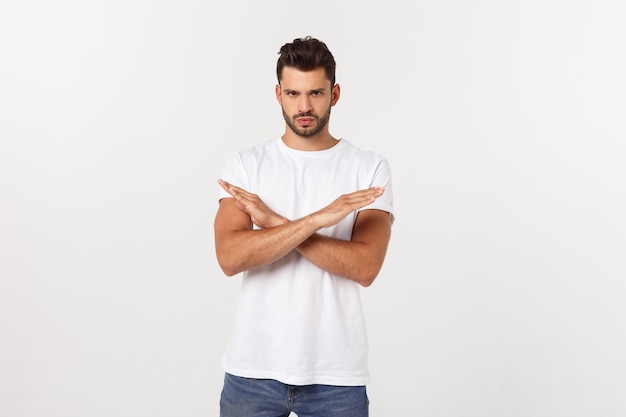 Close up portrait of disappointed stressed bearded young man in shirt over  