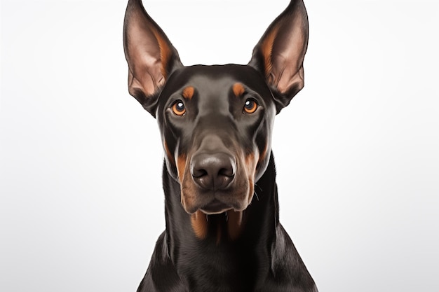 Close up portrait of Doberman Pinscher dog Isolated on white background