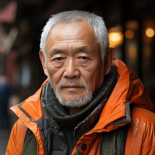 Close up portrait of an elderly man of Asian appearance