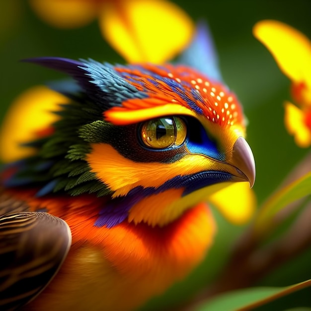 Close up portrait fantasy bird Generative AI