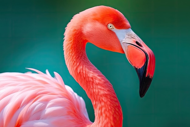 Close up portrait of flamingo bird on pastel colored background Generative AI