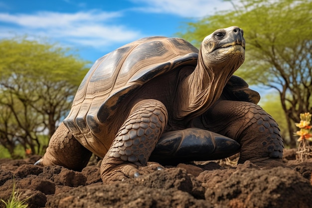 Close up portrait of Giant tortoise in the forest