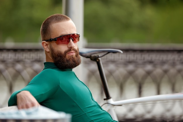 Close up portrait of a handsome cyclist