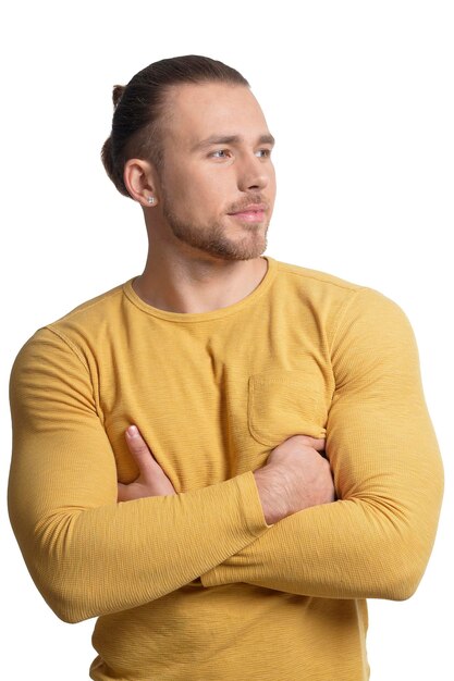 Close up portrait of handsome man posing isolated