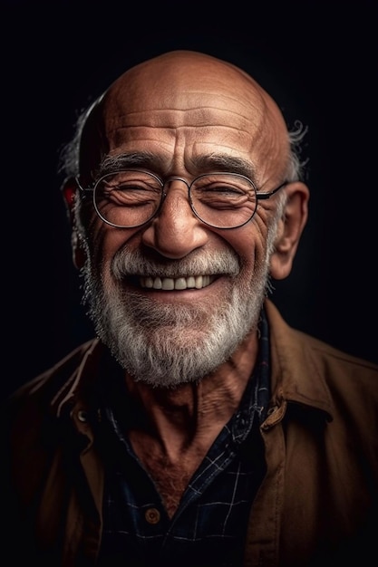 Close Up Portrait of happy Asian senior man smiling with wearing glasses in front of camera